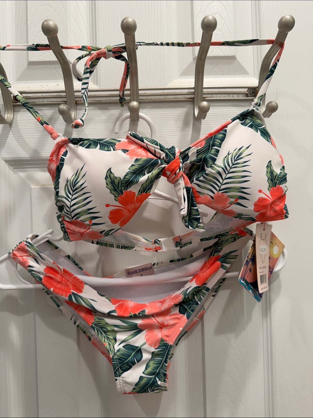 Emme Jordan Floral Tie-Front Bikini Set in Coral and Green - Women